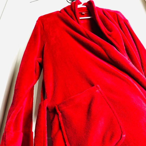 Luxurious Textured Plush Fleece Thick Bathrobe Red - Picture 5 of 8